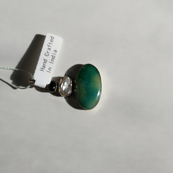 Aventurine Onyx Keshi Pearl All Natural NEW Artisan Crafted Pendant Silver Chain - Picture 4 of 8